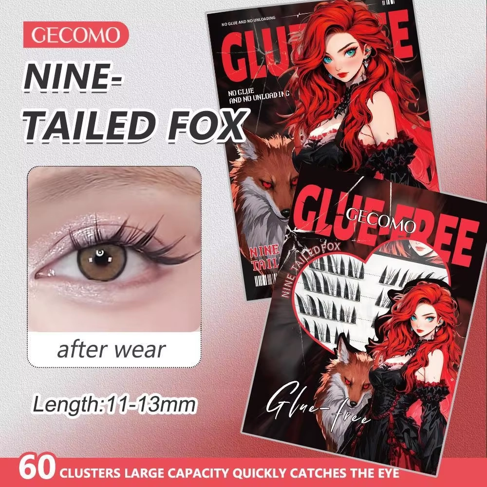 Gecomo Nine Tailed Fox Lashes (13-14mm) Self Adhesive, 60 Cluster