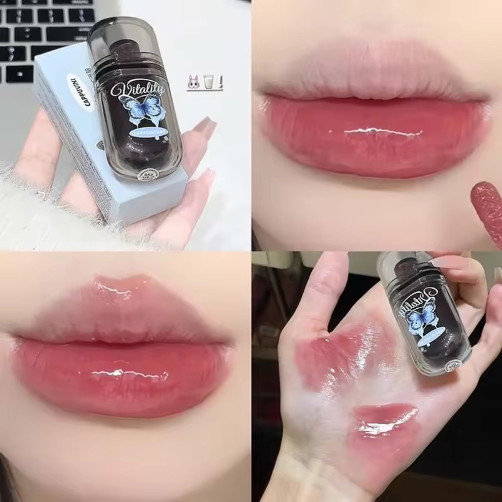 Cappuvini Blue Butterfly Mirror Lip Glaze, Glossy Glass Lip Gloss for Natural Makeup #02