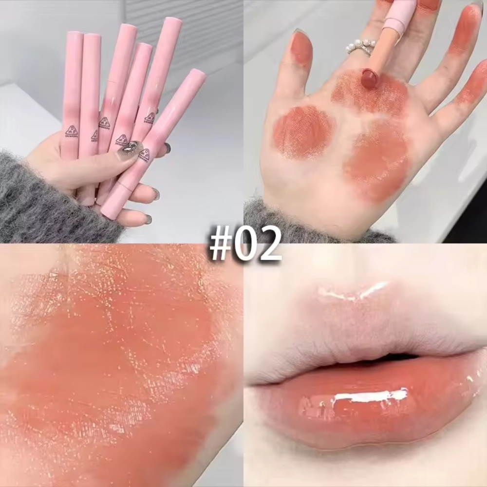 Daimanpu Fashion Glossy Lipstick, Vegan Waterproof Long Wearing Glossy Lipstick #02